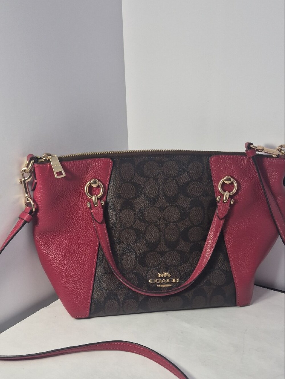 Coach Signature Satchel with Red Trim and Gold Hardware - Picture 2 of 9
